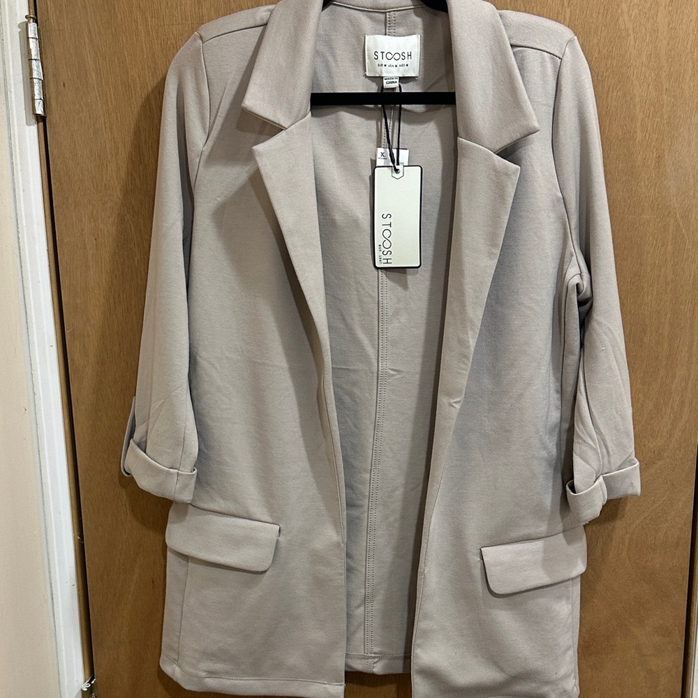 Stoosh Taupe Open-Front Notch Lapel Blazer